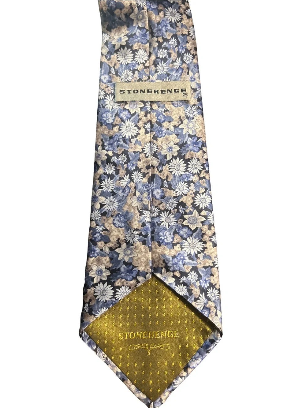 Vintage Stonehenge Floral Daisy Silk Tie Blue Cottagecore Hand Made Necktie
